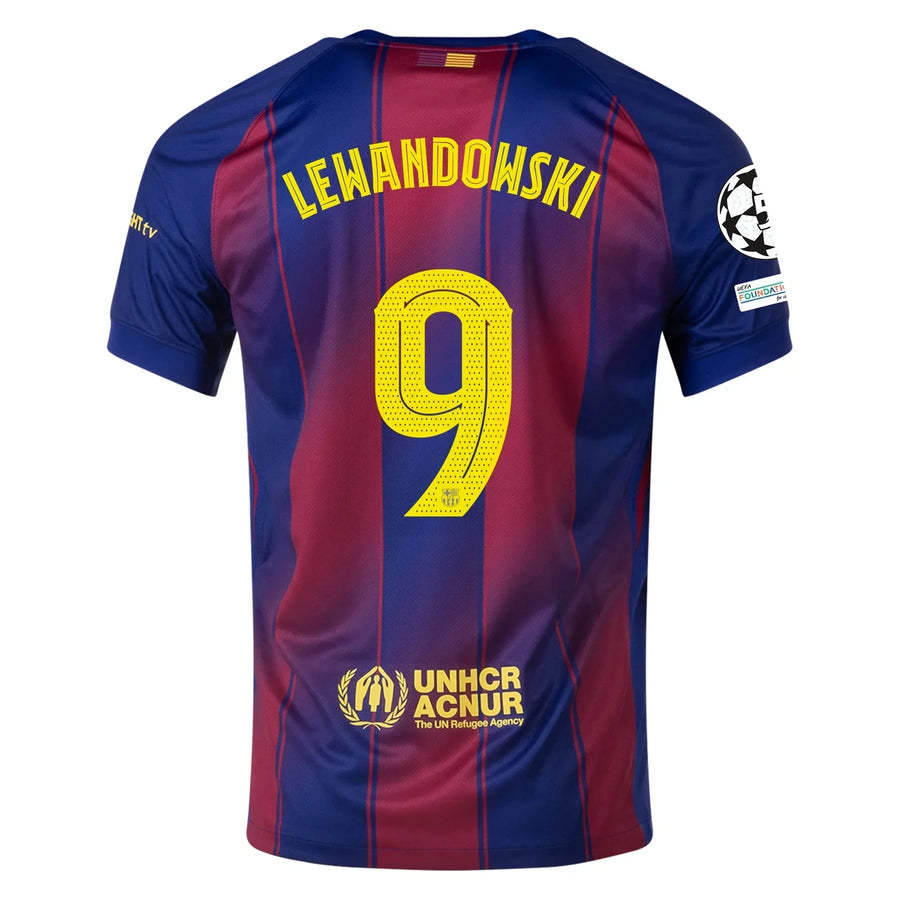 Barcelona Home Kit Lewandowski #9 2025/26 (Champions League) – striped retro football jersey front view