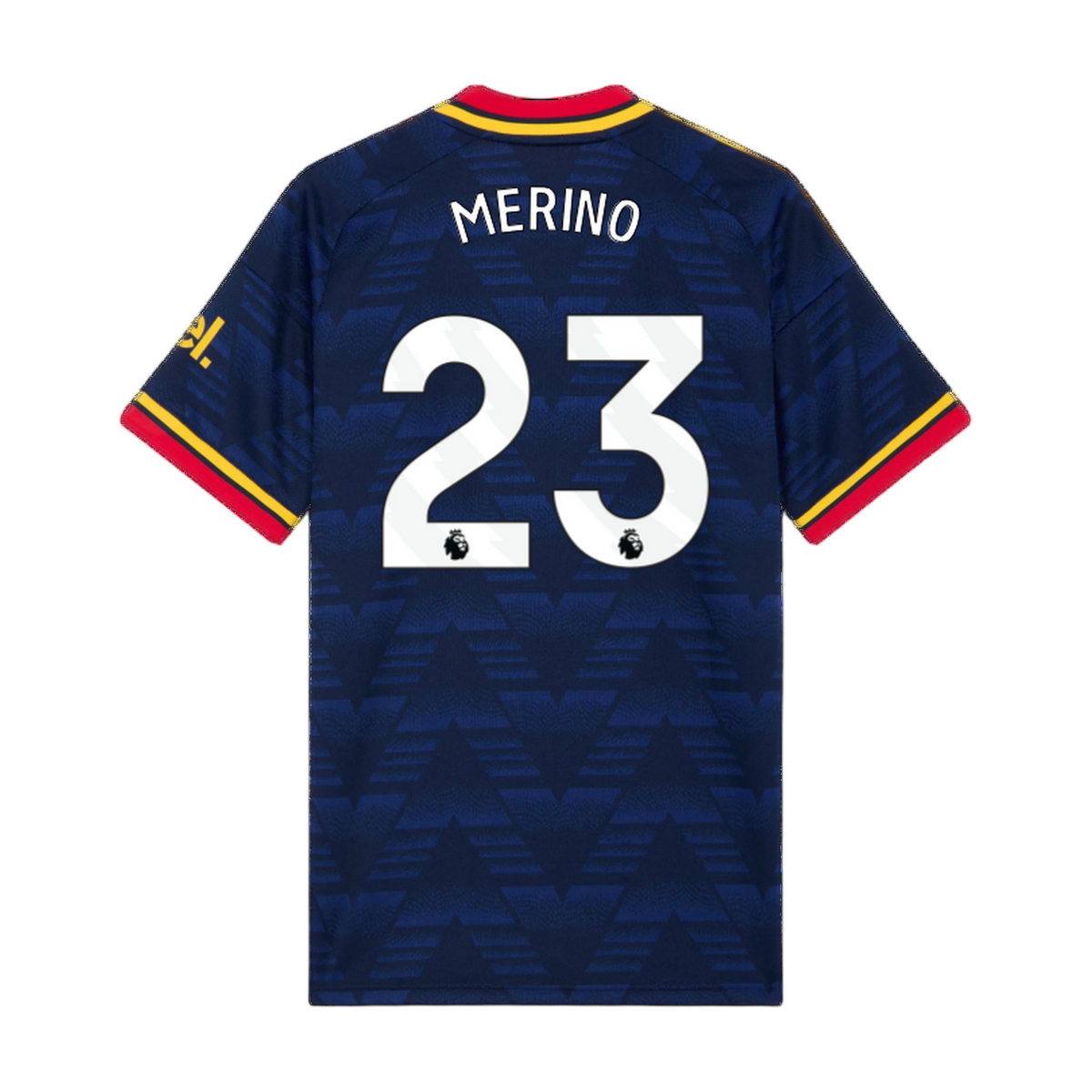 Archive Football Arsenal 2026/27 away jersey with Merino 23 name and number printing on dark blue patterned fabric