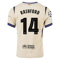 Barcelona Away Kit Rashford #14 2025/26 (Champions League) – beige and white and geometric retro football jersey front view