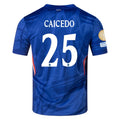 Chelsea Moisés Caicedo Home Kit 2025/26 WC Champions – geometric and blue retro football jersey front view