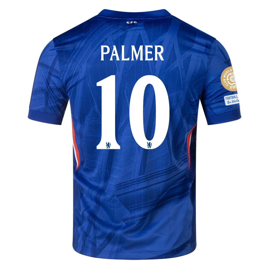Chelsea Cole Palmer Home Kit 2025/26 WC Champions – geometric and blue retro football jersey front view