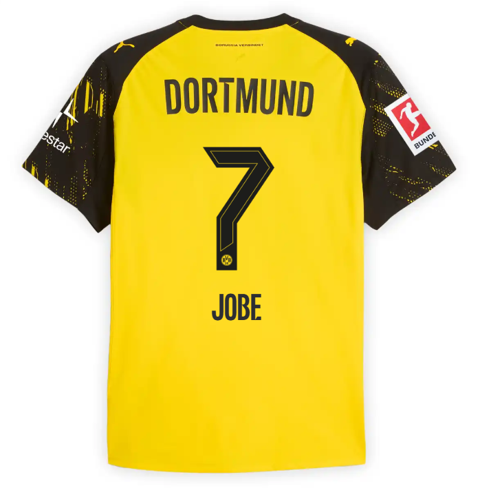 Borussia Dortmund Home Kit Jobe #7 2025/26 (Bundesliga) – yellow and striped retro football jersey front view