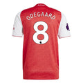 Arsenal Home Kit Ødegaard #8 2025/26 (Premier League) – red and geometric retro football jersey front view