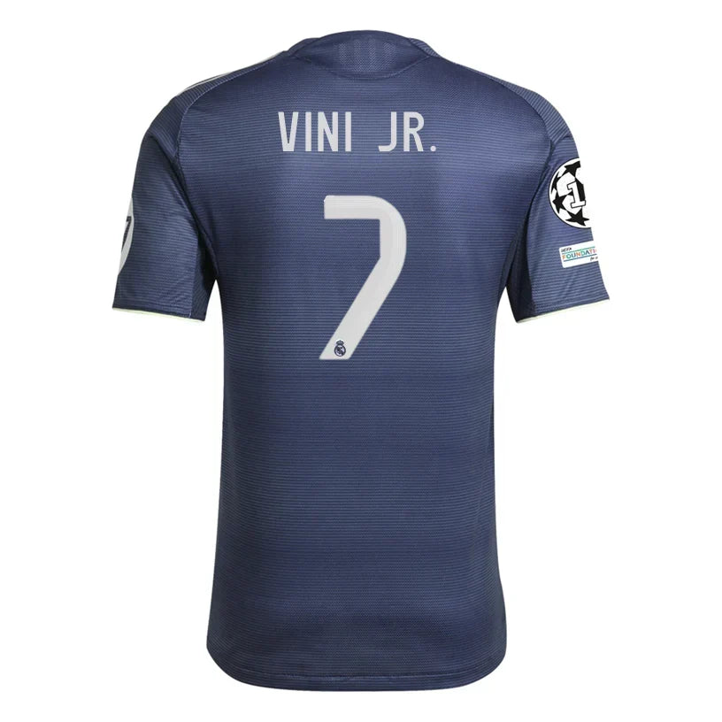Real Madrid Vinicius Jr Away Kit 2025/26 (Champions League) – white retro football jersey front view