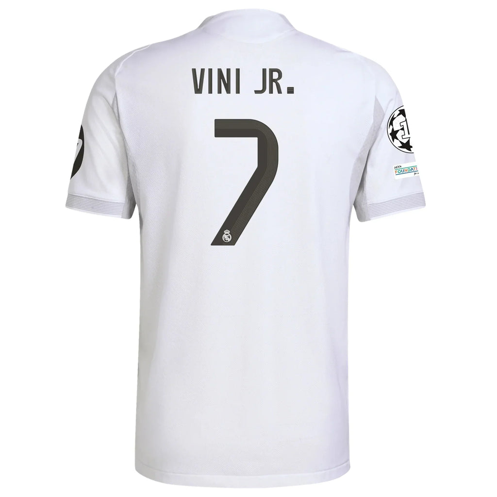 Real Madrid Vini Jr. Home Kit 2025/26 (Champions League) – white retro football jersey front view