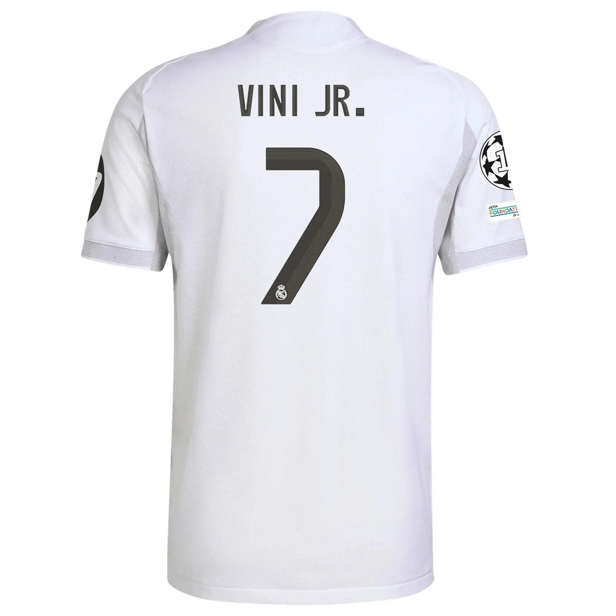 Real Madrid Vini Jr. Home Kit 2025/26 (Champions League) – white retro football jersey front view