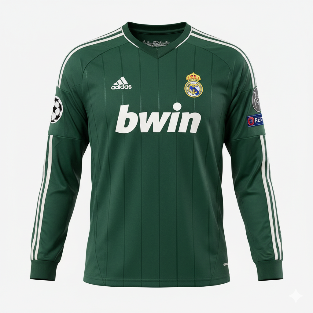 Real Madrid Retro Away Kit 2012/13 - Özil Long Sleeve – green retro football jersey back view