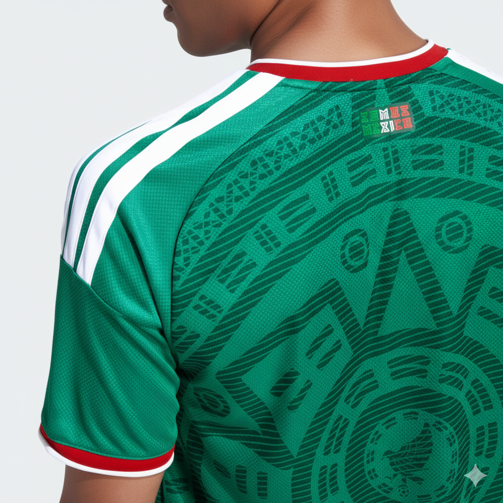 Mexico National Team Home Jersey 2025/26 – geometric and green retro football jersey detail view