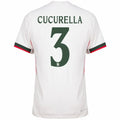 Chelsea Cucurella Away Kit 2025/26 (Champions League) – geometric and blue and black and striped and white retro football jersey front view