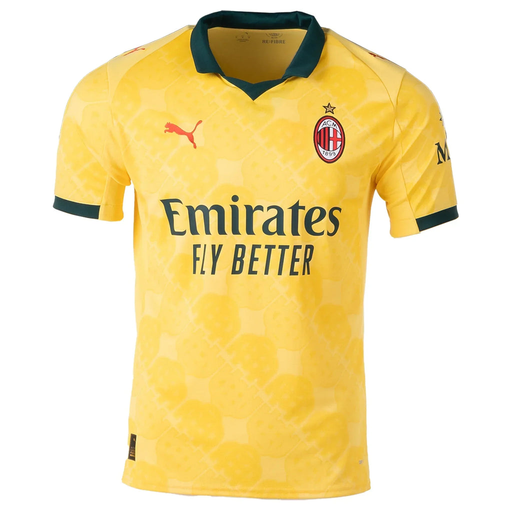 Yellow sports jersey with branding on a white background