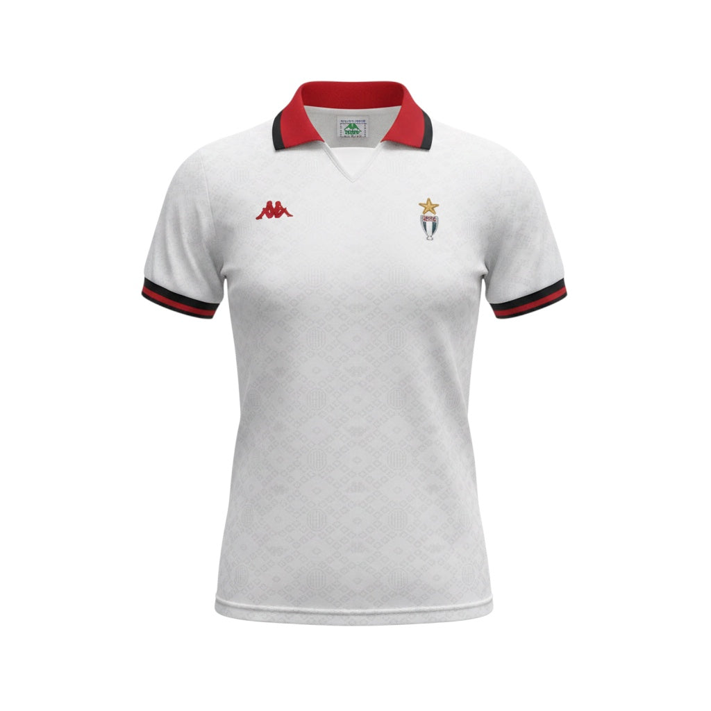 Archive Football AC Milan 1989/90 away retro jersey in white with red collar and embroidered team crest.