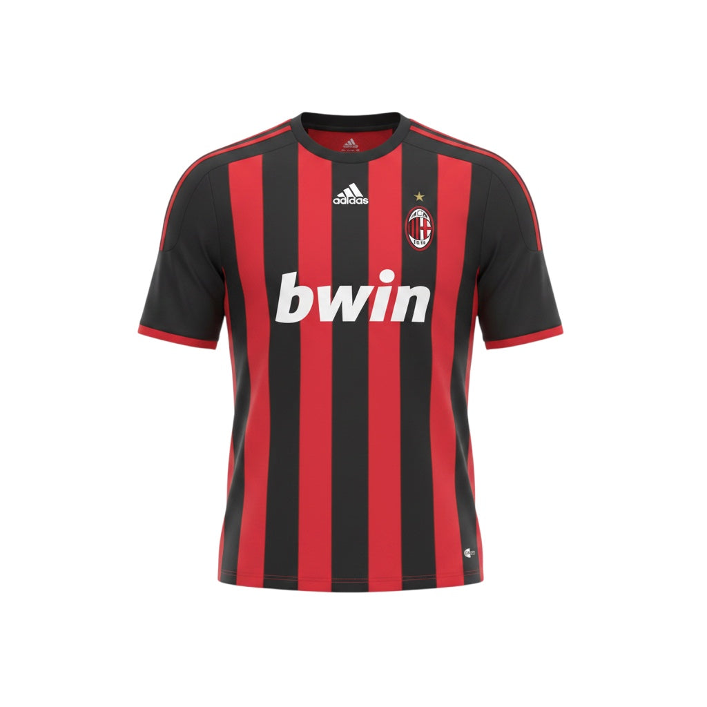 Archive Football AC Milan 2008/09 home retro jersey in iconic red and black stripes with embroidered club crest