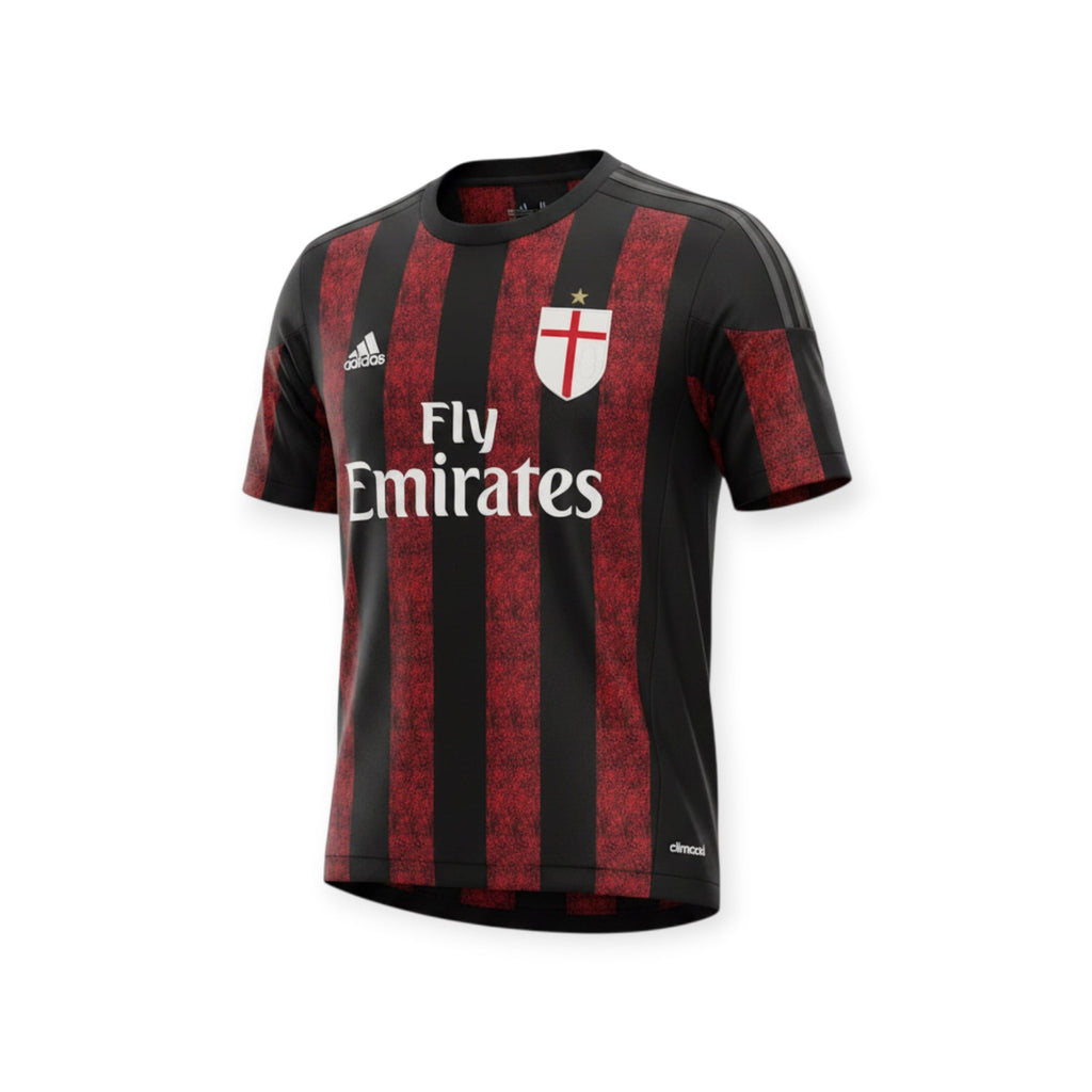 Archive Football AC Milan 2015/16 home retro jersey in black and red stripes with embroidered crest and sponsor logo