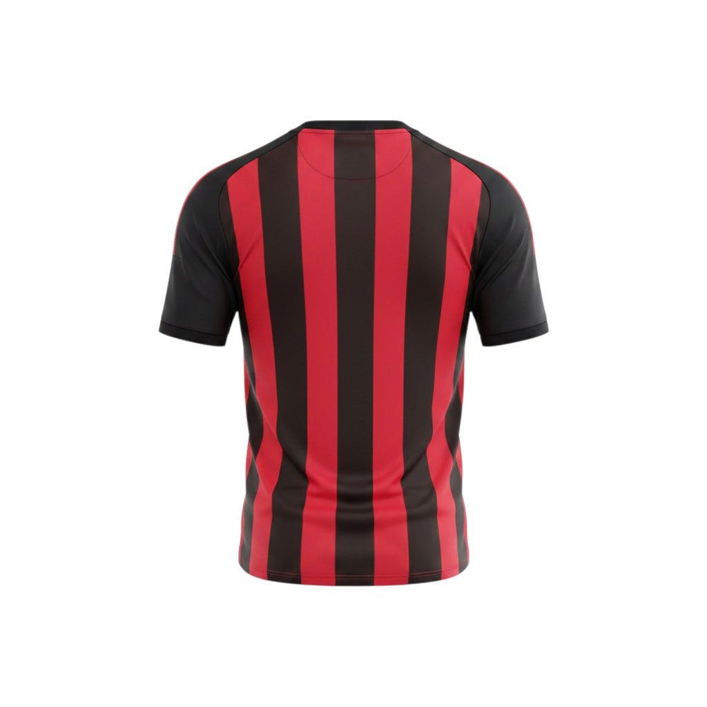 Archive Football AC Milan 2008/09 home retro jersey featuring classic red and black vertical stripes, back view.