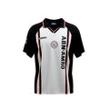 Archive Football Ajax 1998 away retro jersey in black and white with red accents, featuring embroidered club crest.