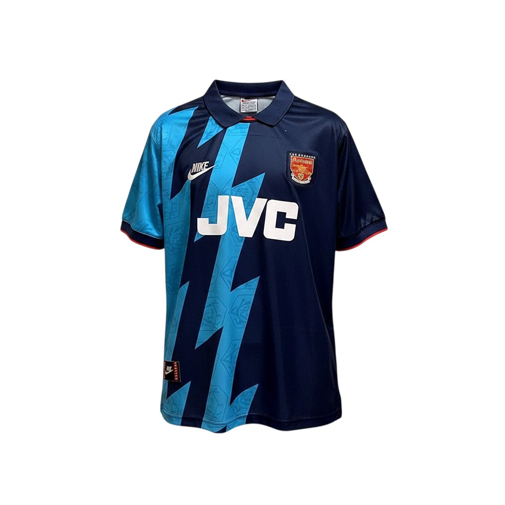 Archive Football Arsenal 1995/96 away retro jersey in navy and blue with lightning bolt pattern and embroidered crest