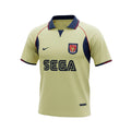 Archive Football Arsenal 2001/02 retro away jersey in yellow with navy collar, embroidered crest, and SEGA logo.