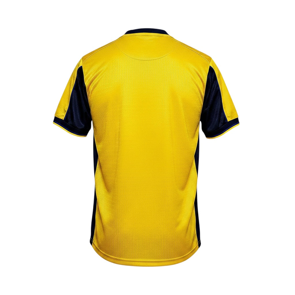 Back view of Archive Football Arsenal 1999-2000 retro away jersey in yellow and navy blue breathable polyester