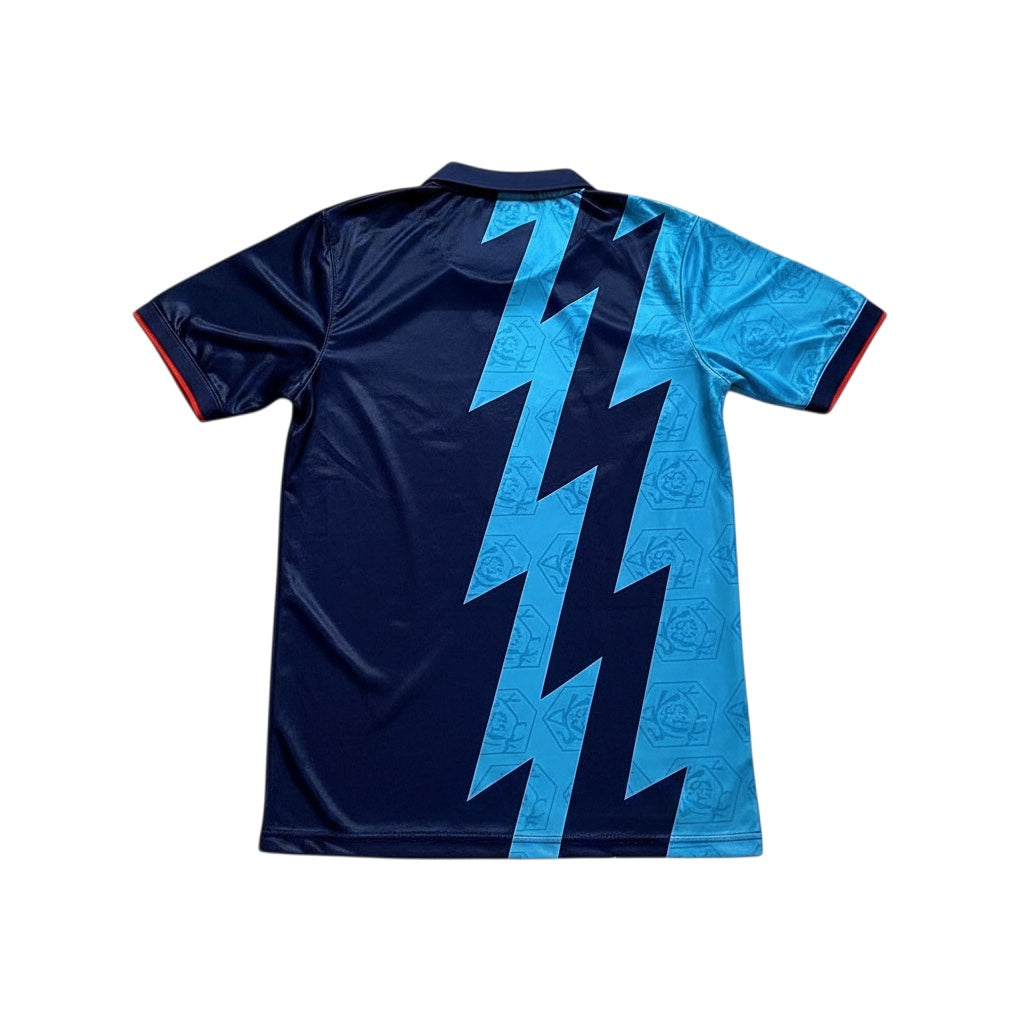 Archive Football Arsenal 1995/96 away retro jersey in navy and light blue with iconic lightning bolt pattern
