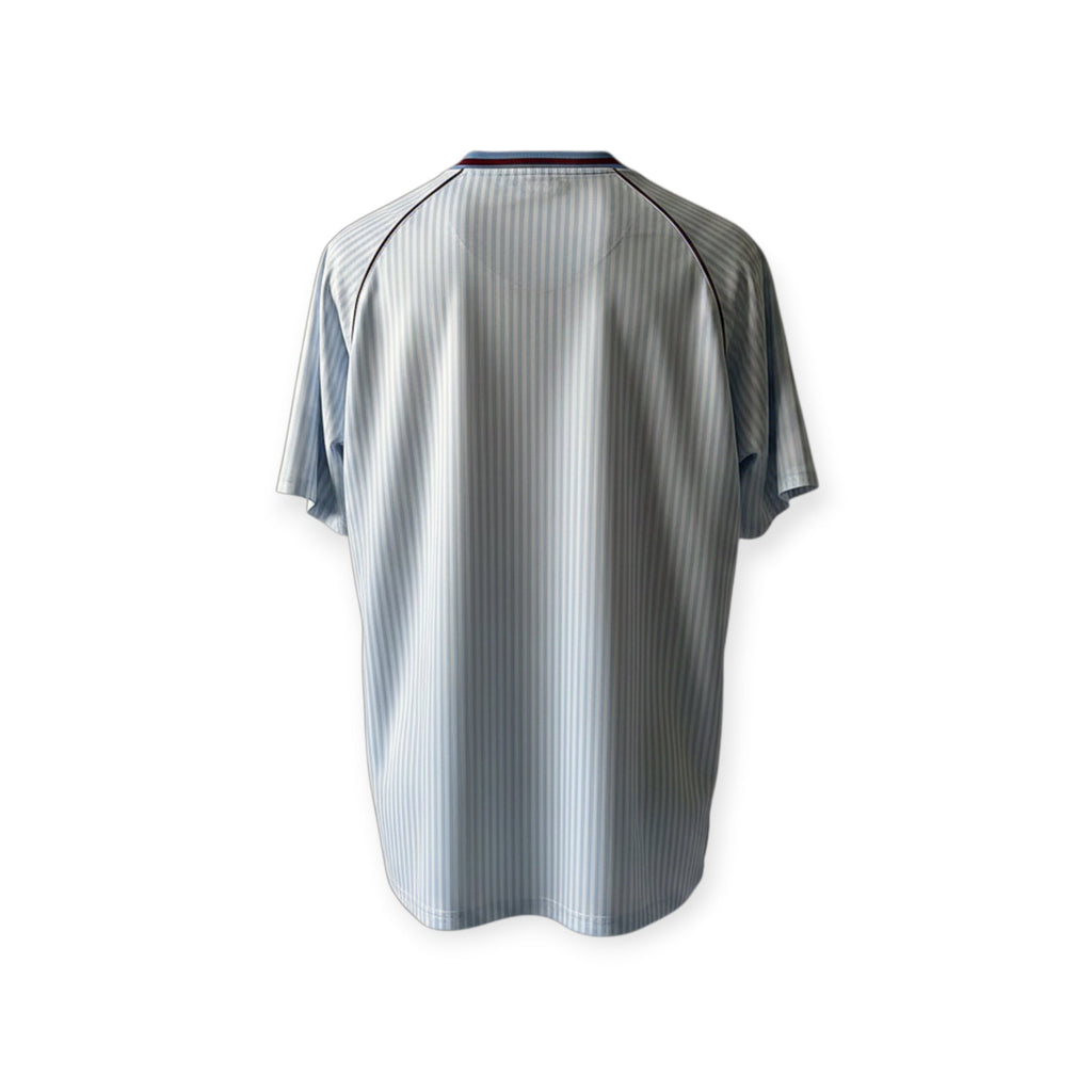 Back view of the Archive Football Aston Villa 1987/89 away retro jersey in light blue with vertical pinstripes.