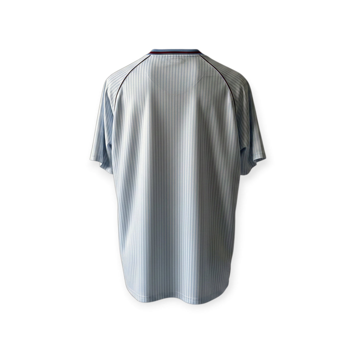 Back view of the Archive Football Aston Villa 1987/89 away retro jersey in light blue with vertical pinstripes.