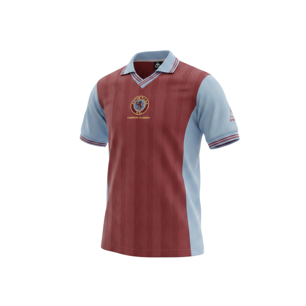 Archive Football Aston Villa 1981/82 retro home jersey in claret and blue with embroidered crest and polo collar.