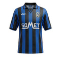 Archive Football Atalanta 1996/97 home retro jersey in iconic black and blue stripes with embroidered club crest