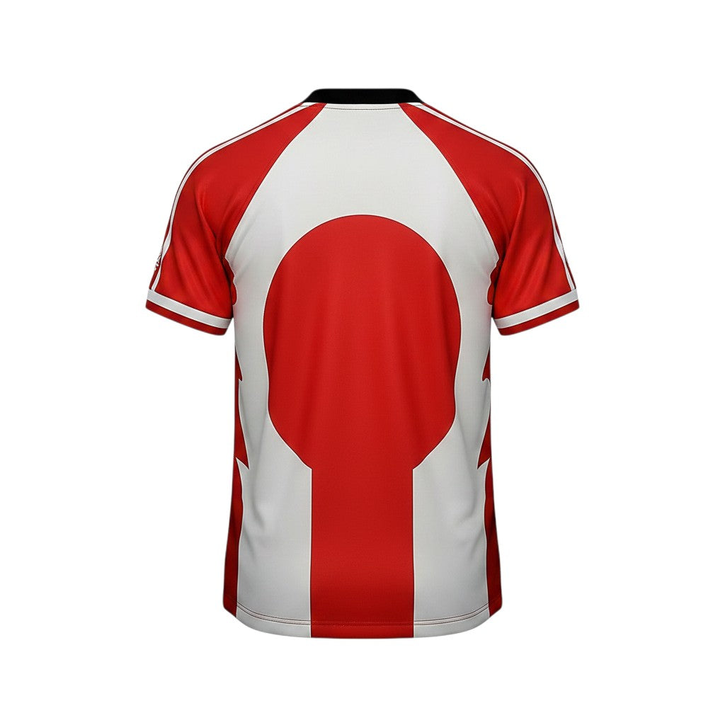 Vista trasera de la camiseta retro local 1997/98 del Athletic Bilbao de Archive Football en rojo y blanco
