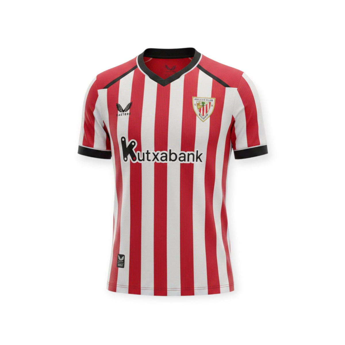 Archive Football Athletic Club Bilbao 2026/2027 home jersey with red and white stripes and black trim details.