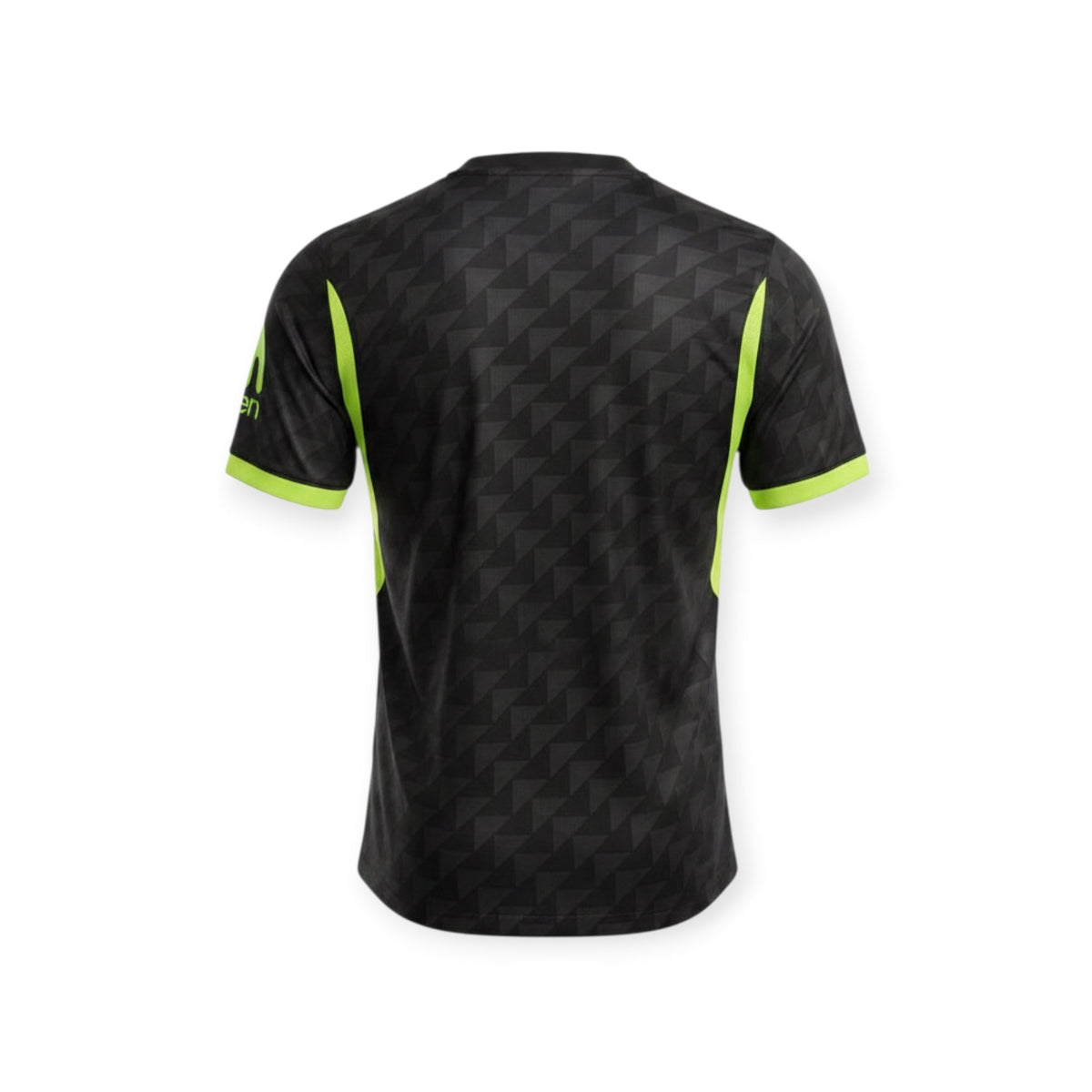 Archive Football Atletico de Madrid 2026/2027 away jersey in black with geometric pattern and lime green accents