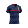 Archive Football Atletico Madrid 2011/12 away retro jersey in navy blue with horizontal stripes and embroidered crest