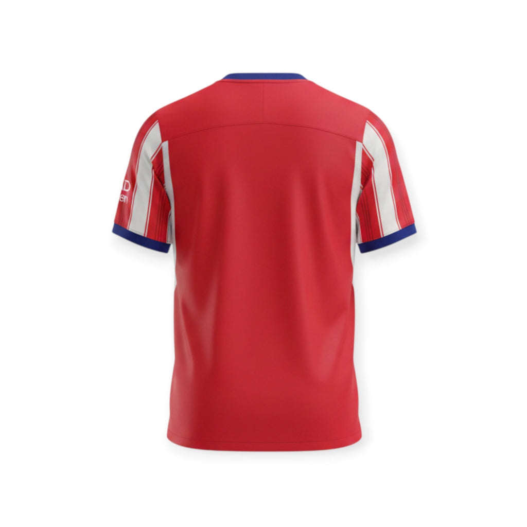 Archive Football Atletico de Madrid 2026/2027 home jersey, back view in red and white breathable polyester.