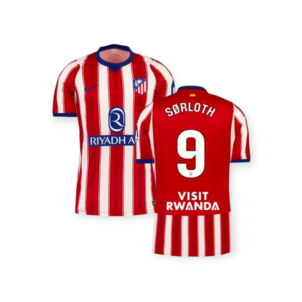 Archive Football Atletico de Madrid 2026/27 home jersey featuring Sorloth number 9 in red and white stripes