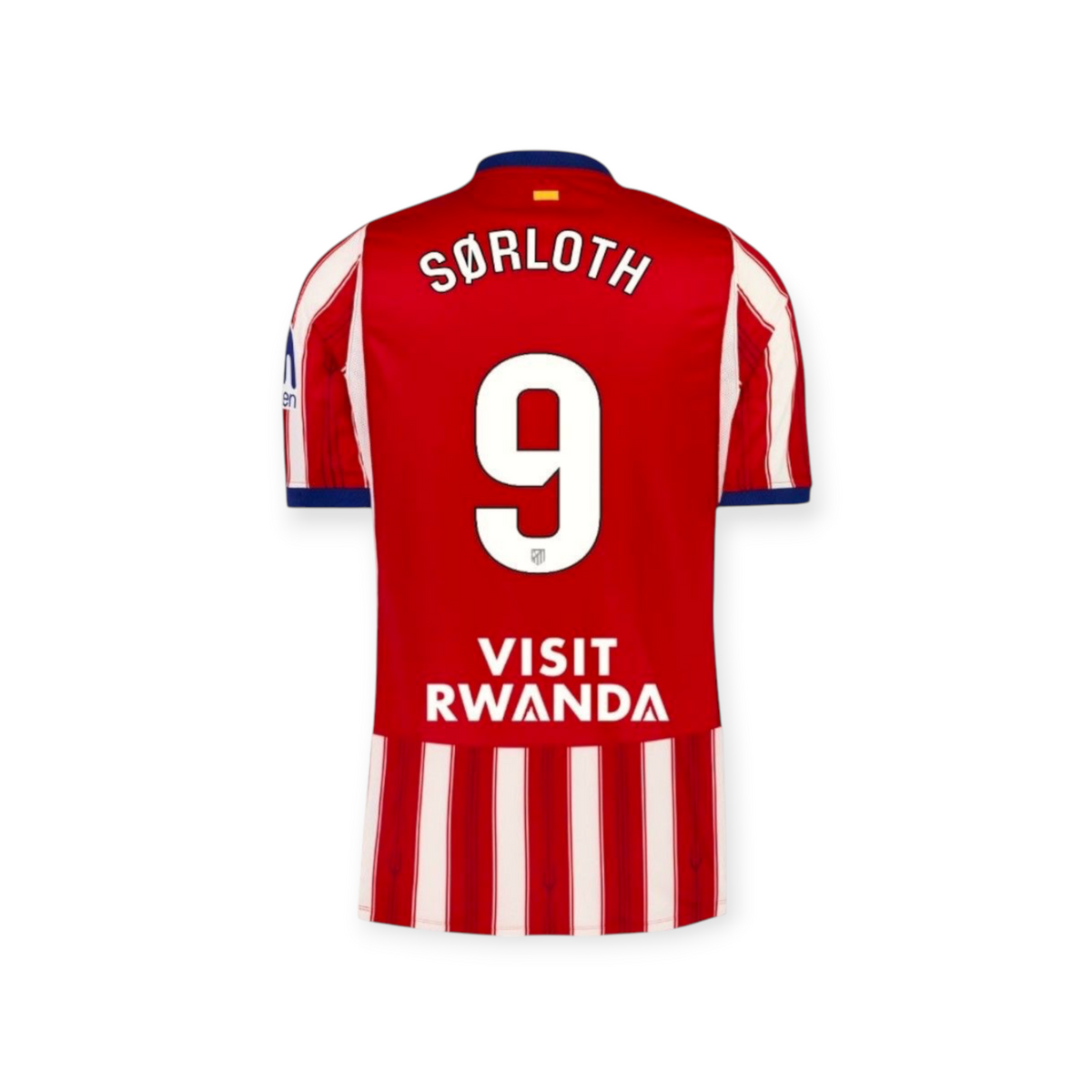Archive Football Atletico de Madrid home jersey with Sorloth 9 name and number on the back in red and white