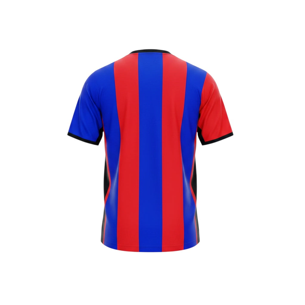 Archive Football FC Barcelona 2004/05 retro home jersey, back view featuring classic red and blue vertical stripes.