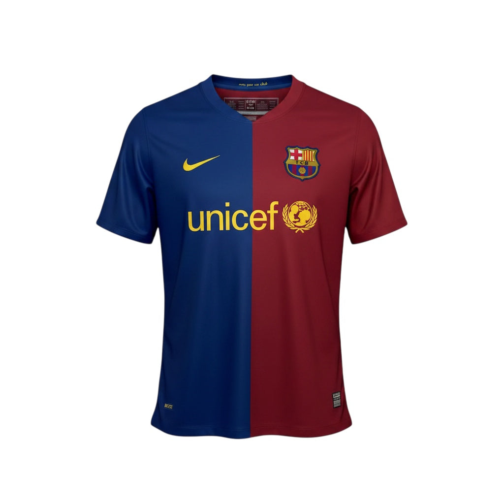 Archive Football FC Barcelona 2008/09 home retro jersey in iconic blue and red with embroidered crest and sponsor logo
