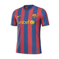 Archive Football FC Barcelona 2009/10 home retro jersey in iconic red and blue stripes with yellow accents