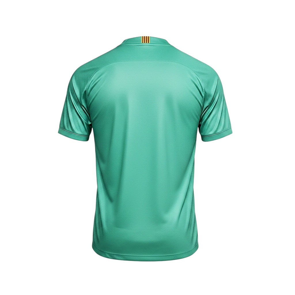 Archive Football FC Barcelona 2010/11 retro away jersey in mint green, back view with Catalan flag detail on collar.
