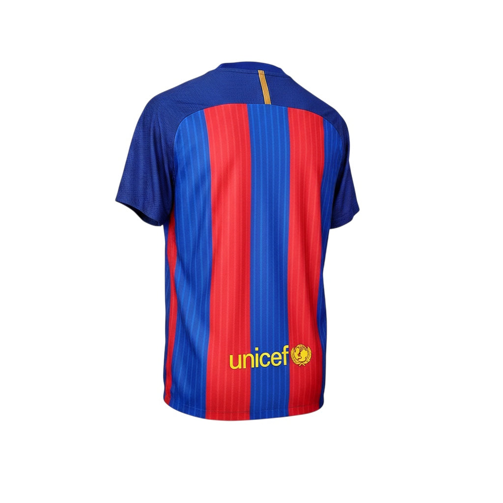 Archive Football FC Barcelona 2016/17 home retro jersey, back view featuring blue and red stripes and Unicef logo