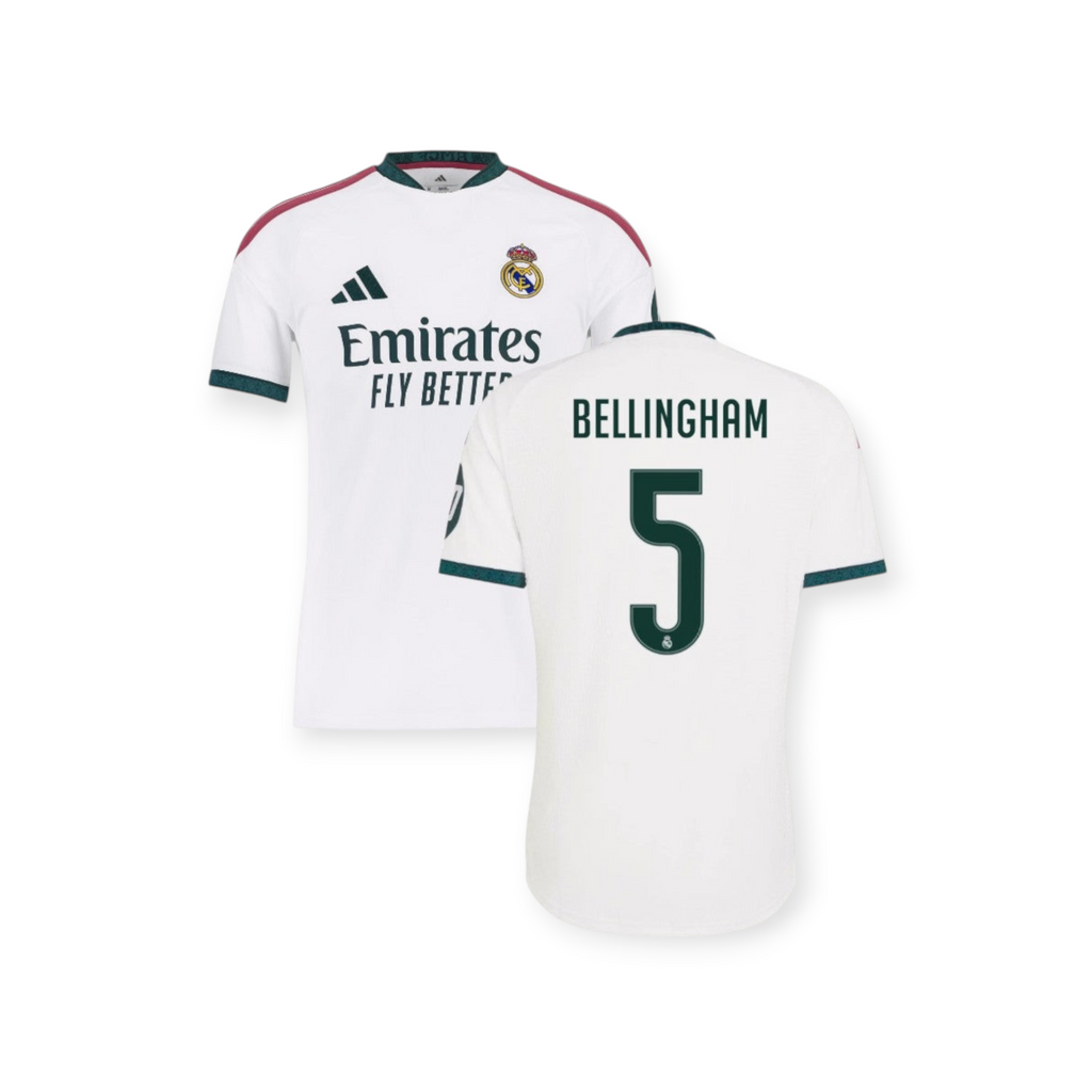 Archive Football Real Madrid 2026/27 home jersey with Bellingham 5 on the back in white polyester