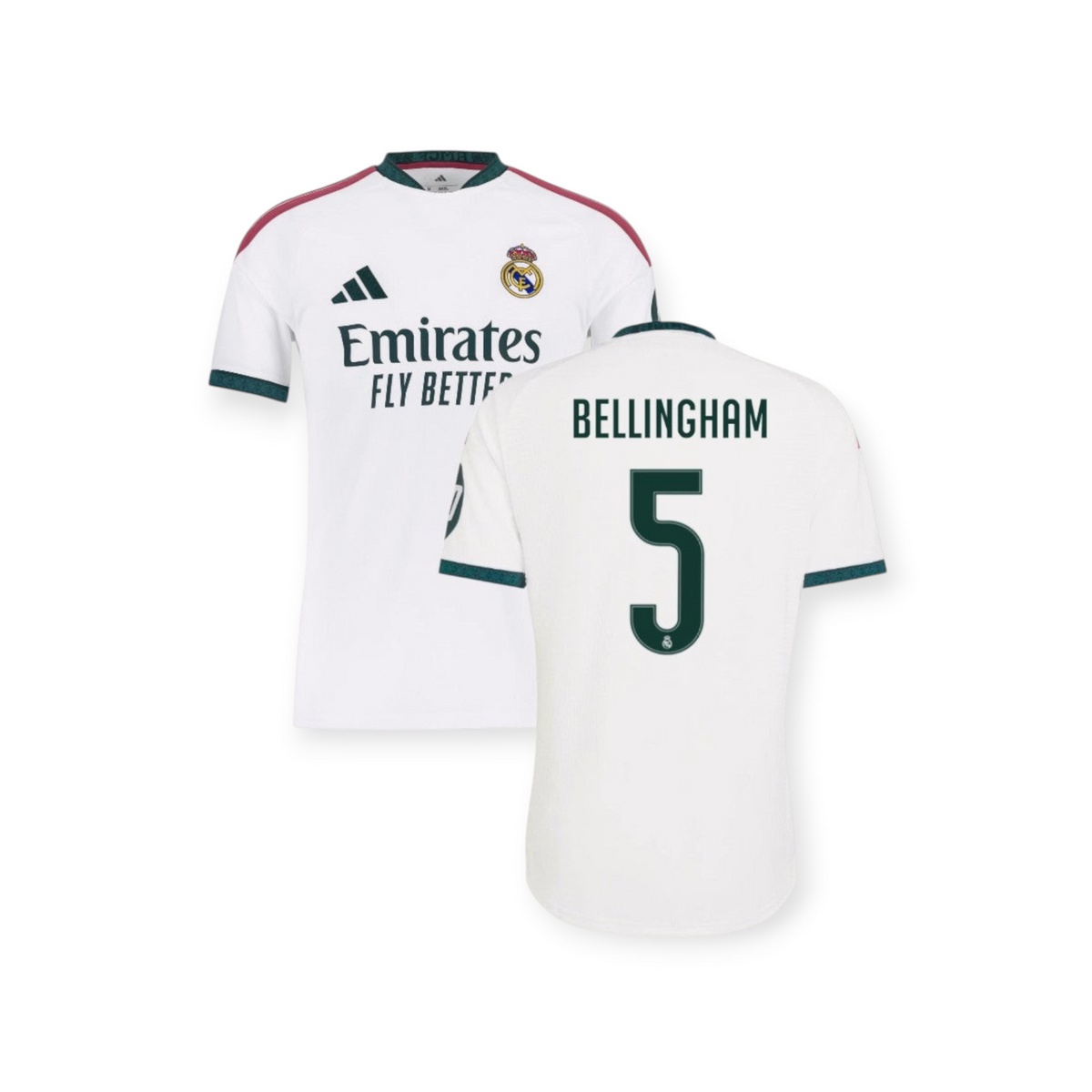 Archive Football Real Madrid 2026/27 home jersey with Bellingham 5 on the back in white polyester