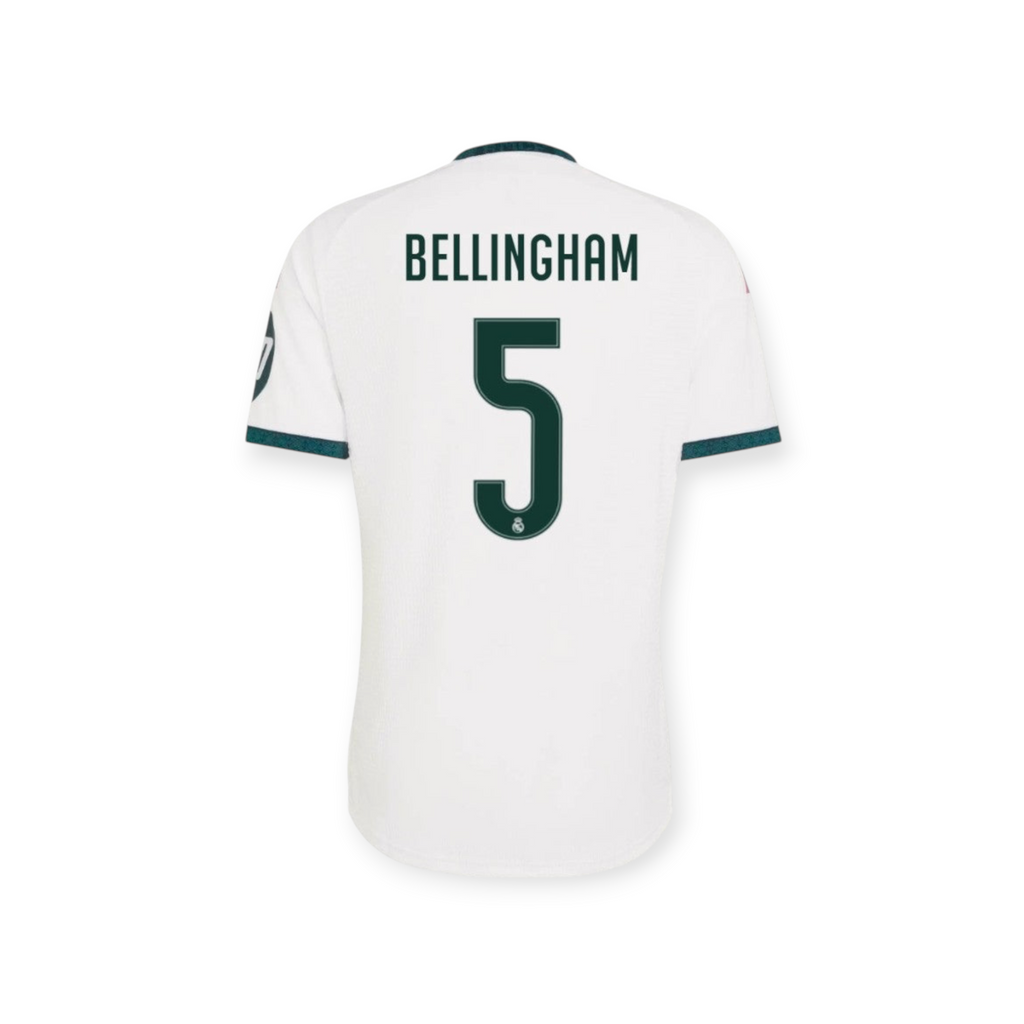 Archive Football Real Madrid 2026/27 home jersey with Bellingham name and number 5 in dark green on white polyester