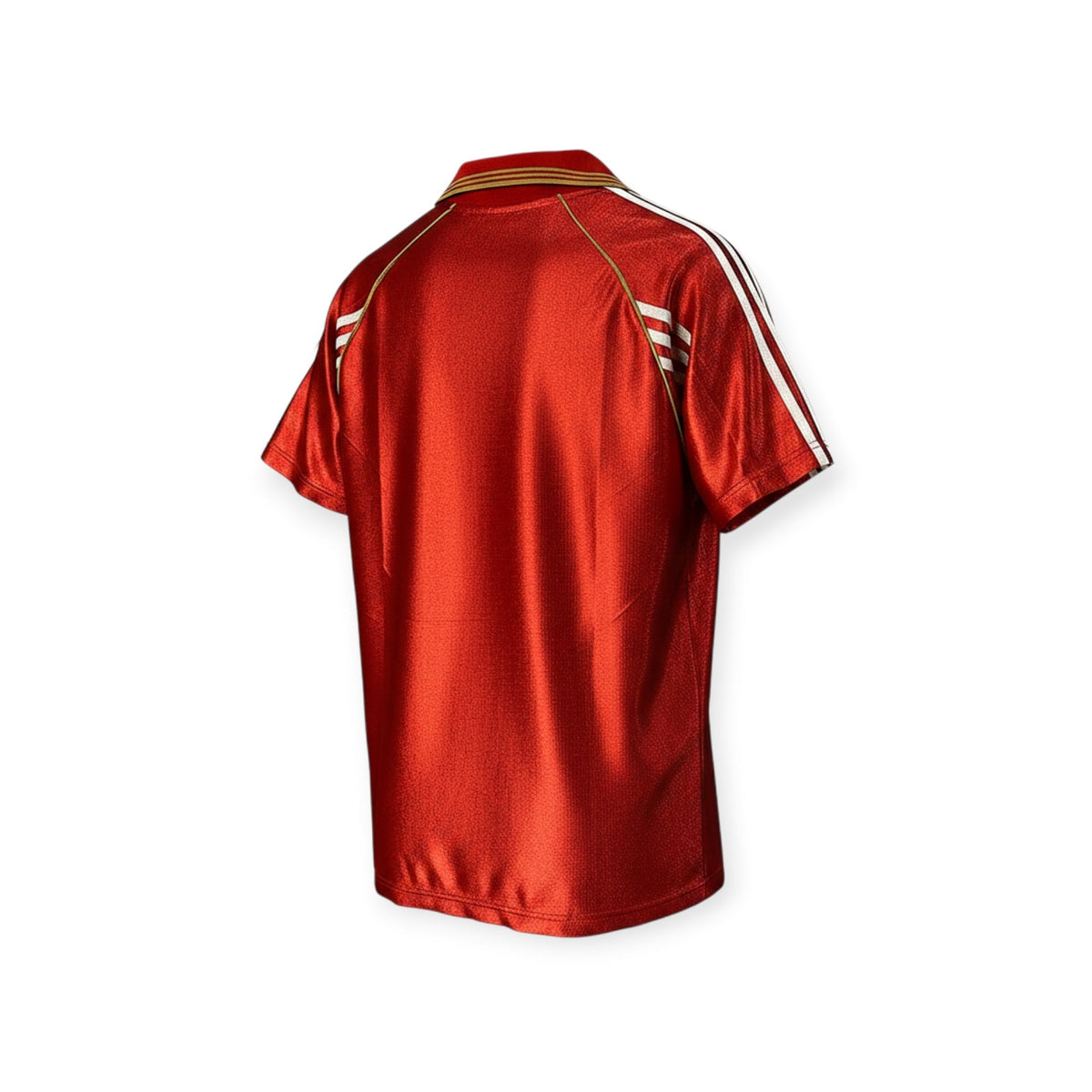 Archive Football Benfica 1998/99 retro home jersey in red with white stripes and a classic polo collar, back view.
