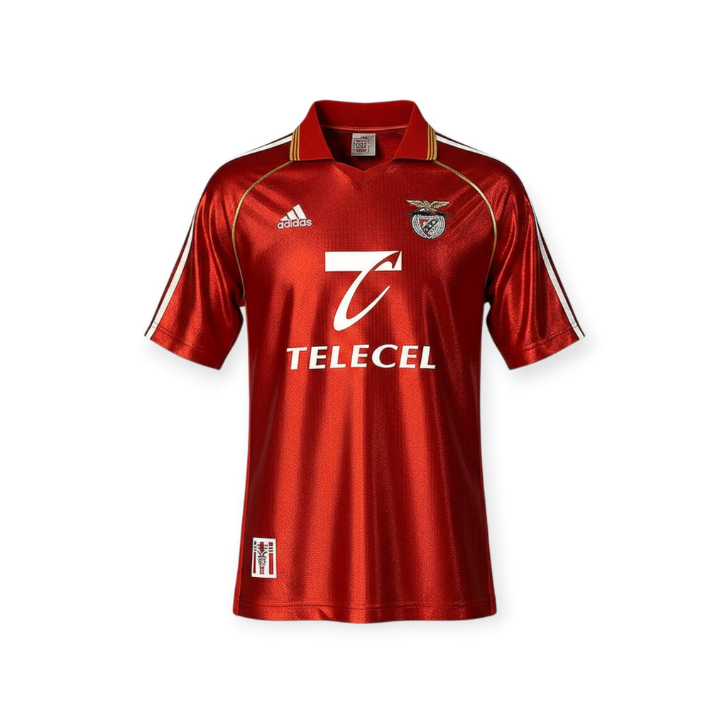 Archive Football Benfica 1998/99 retro home jersey in red with embroidered crest, sponsor logo, and classic collar.