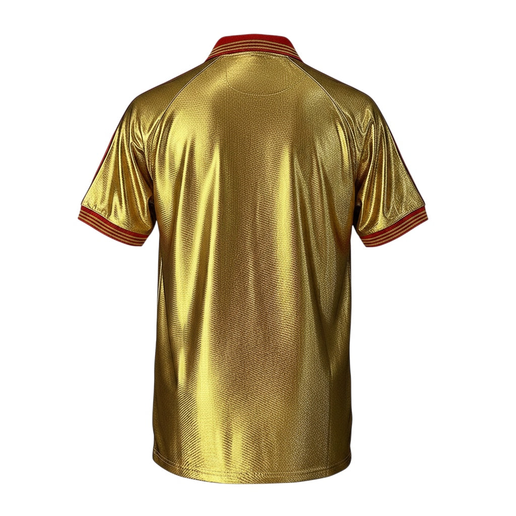 Back view of Archive Football Benfica 1998/99 away retro jersey in metallic gold with red collar and sleeve trim