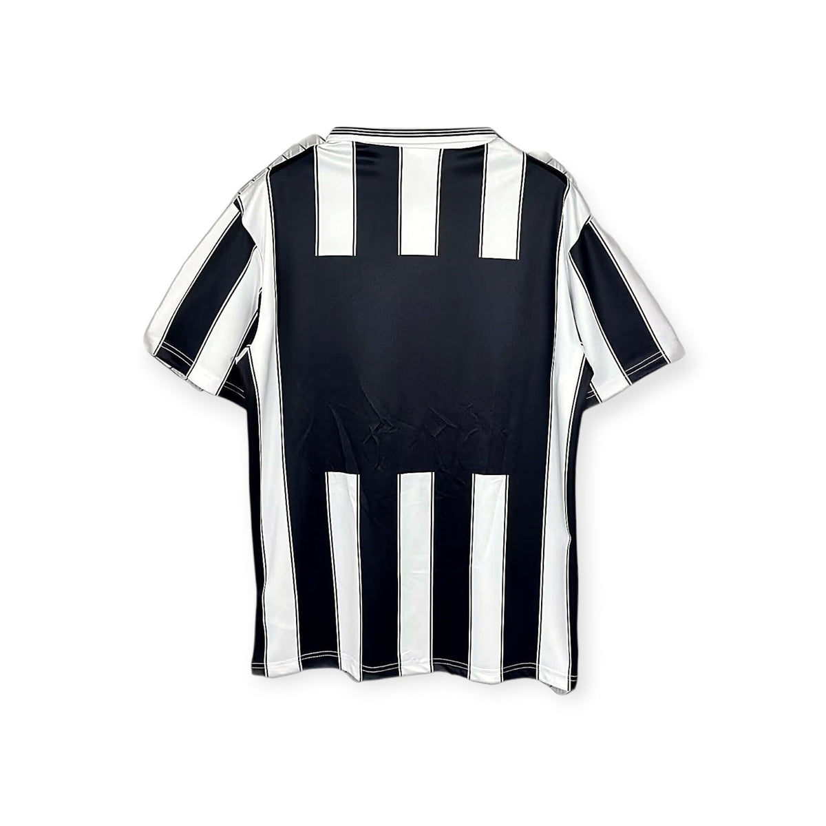 Archive Football Besiktas 1996/97 retro away jersey in black and white vertical stripes, back view.