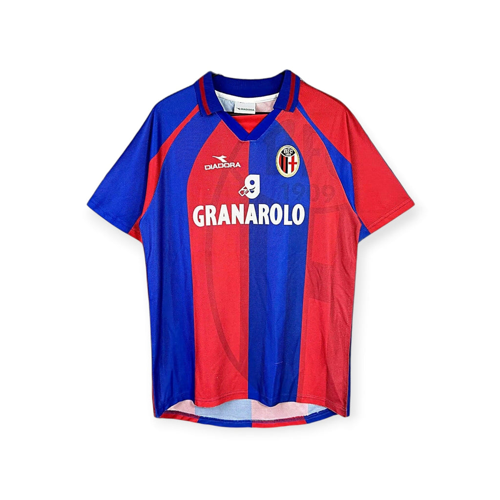 Archive Football Bologna 1998/99 home retro soccer jersey in classic red and blue with embroidered crest and sponsor