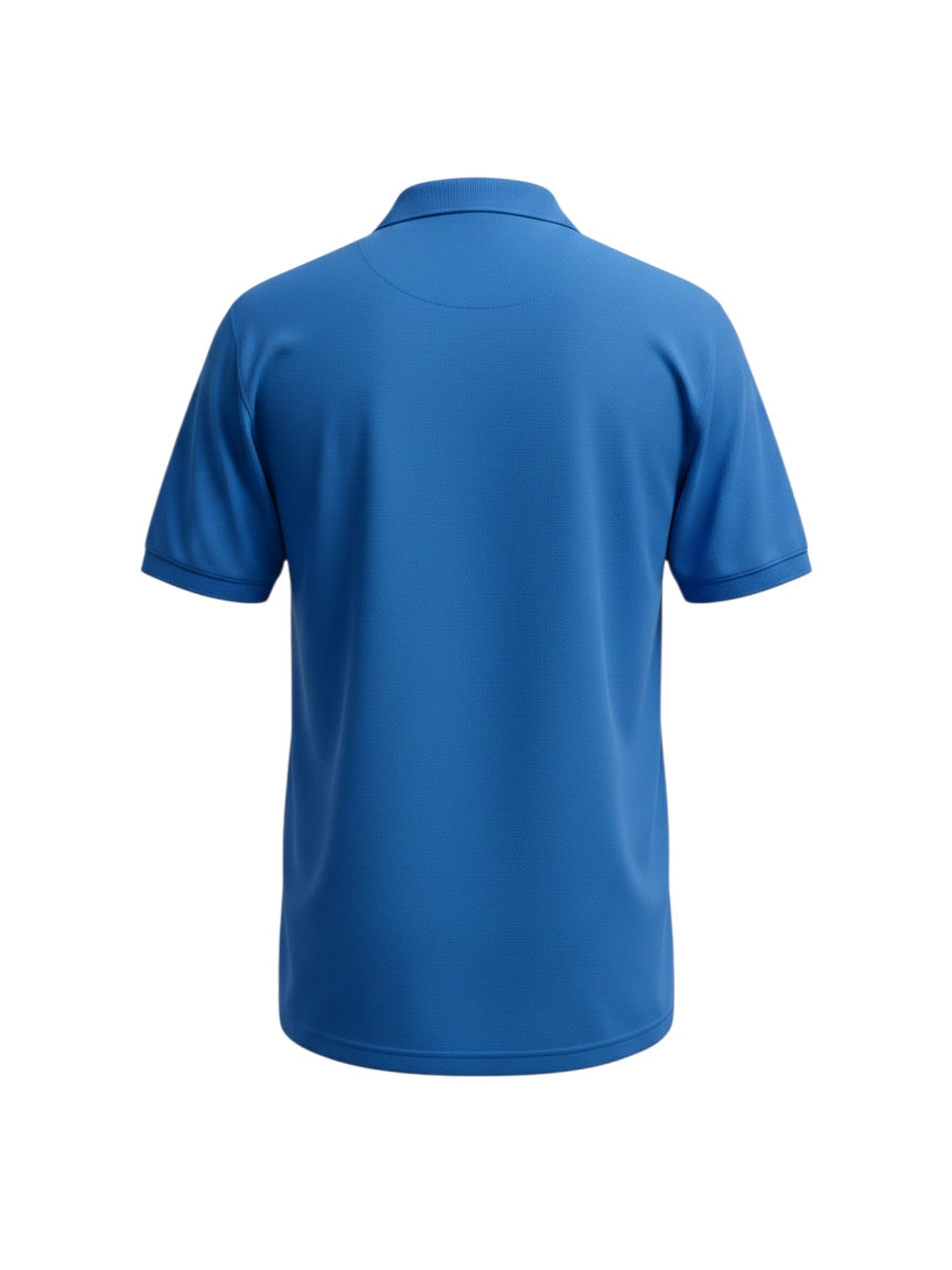 Back view of the Archive Football Brighton 120th Anniversary Edition blue polyester soccer jersey with a polo collar.