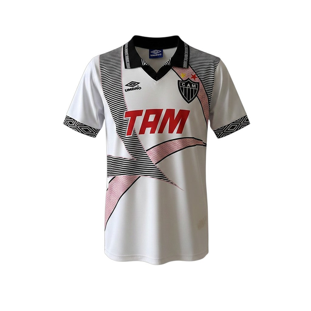 Camiseta retro de visitante del Atletico Madrid 1996 de Archive Football, blanca con detalles negros y logo bordado.