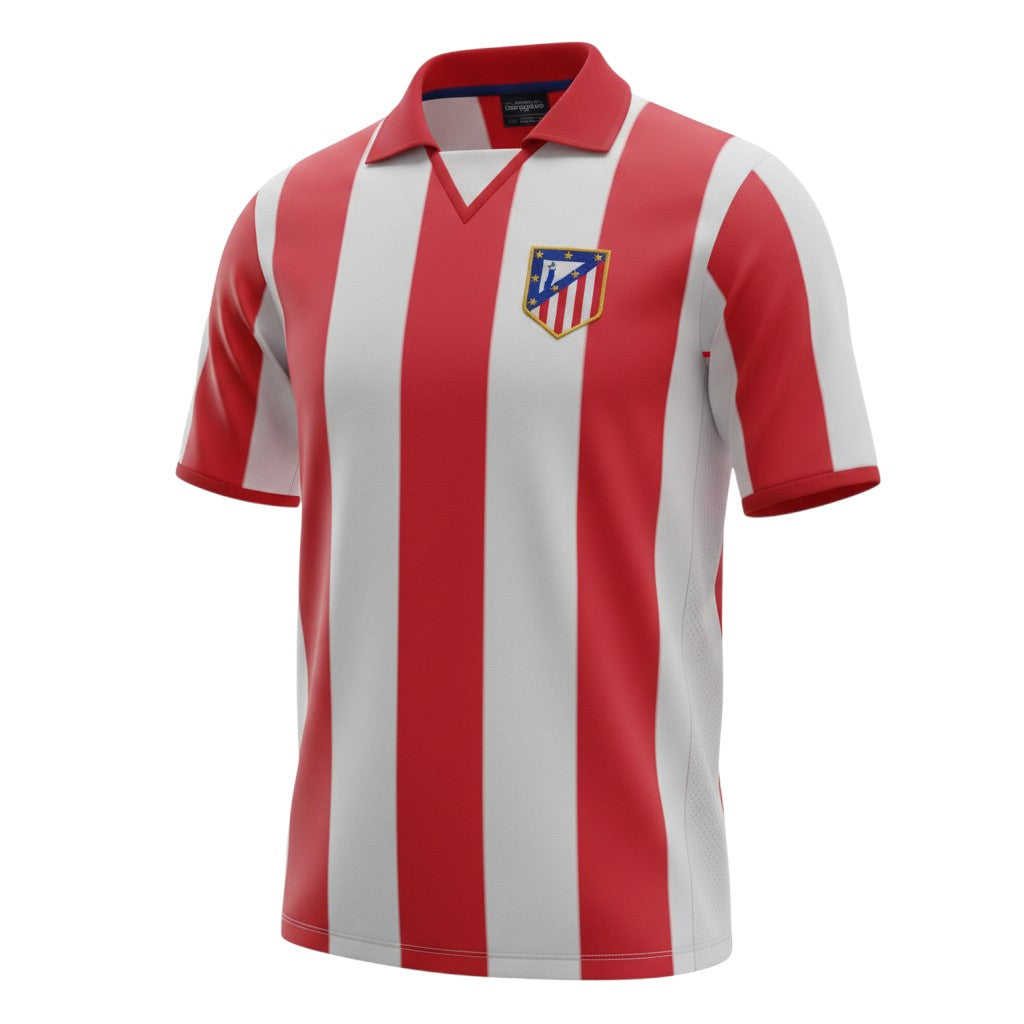 Camiseta retro Archive Football del Atletico Madrid 2003 con rayas rojas y blancas y escudo bordado